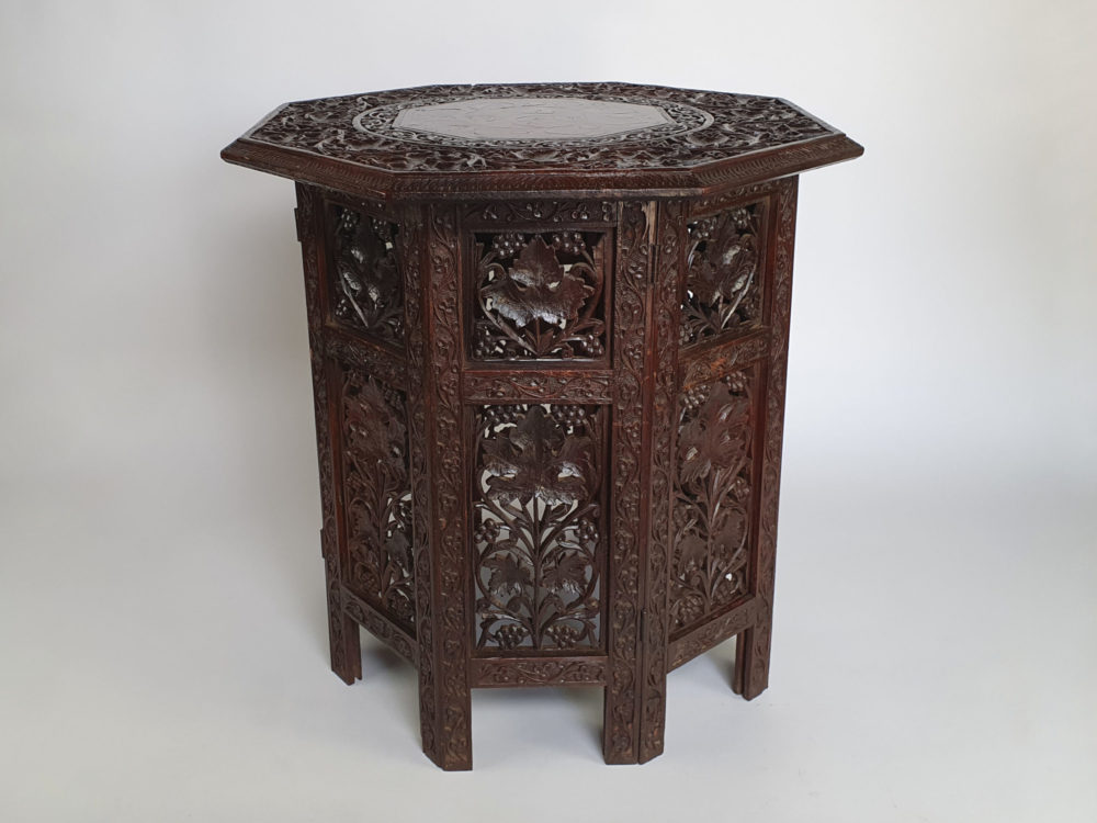 Antique Anglo Indian oxagonal Side Table with brass detailing