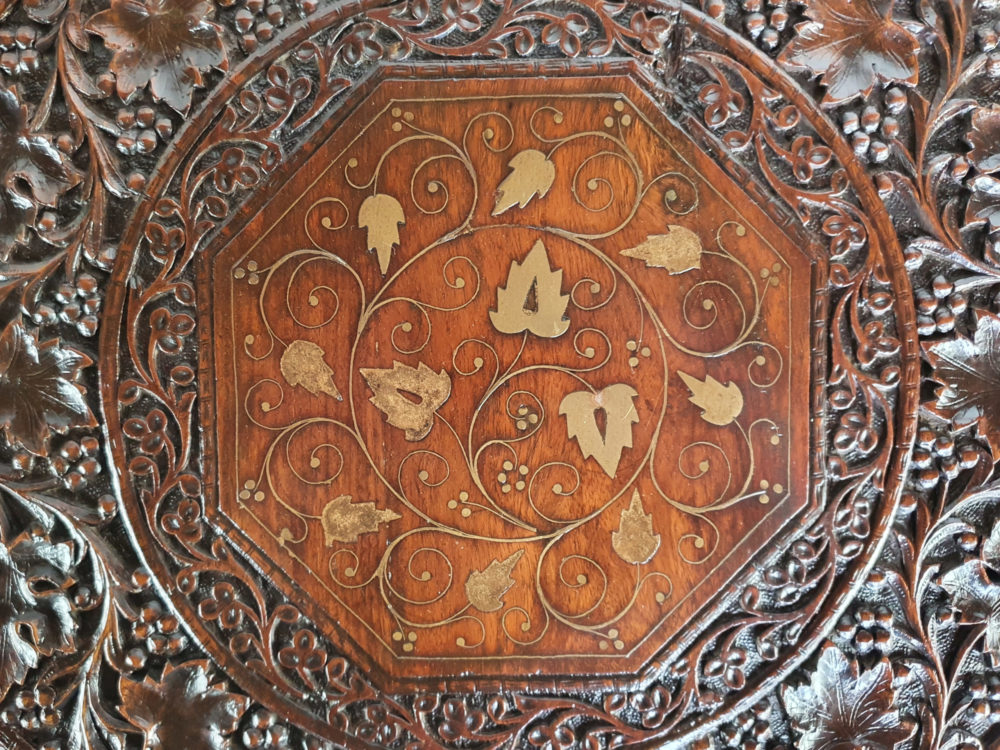 Antique Anglo Indian oxagonal Side Table with brass detailing