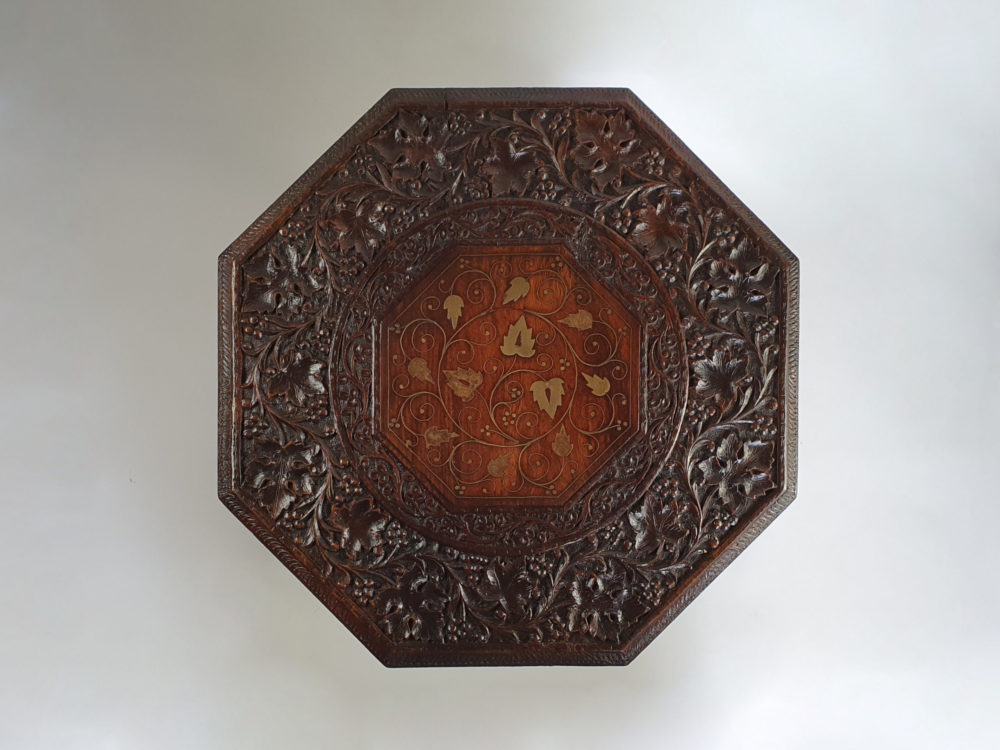 Antique Anglo Indian oxagonal Side Table with brass detailing