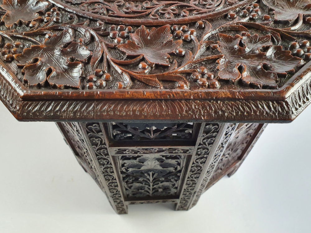 Antique Anglo Indian oxagonal Side Table with brass detailing