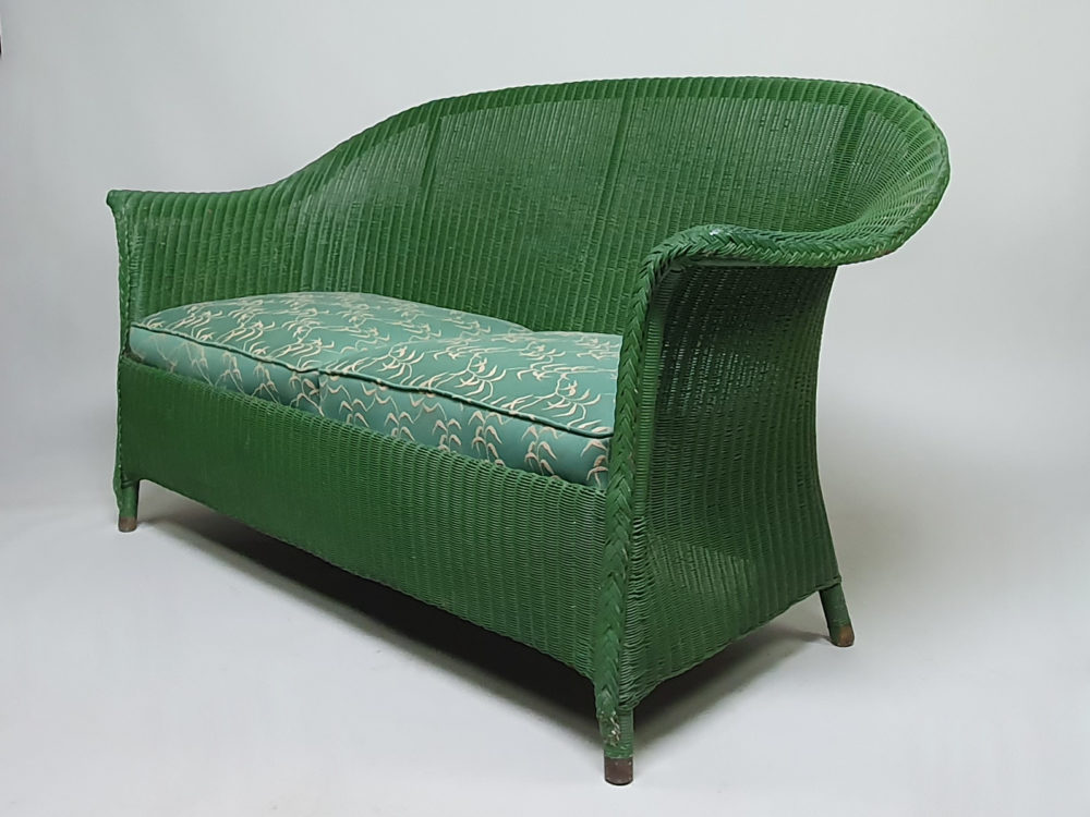 Antique Art Deco green Lloyd Loom Sofa and 4 Chairs, including 2 Zepplin models