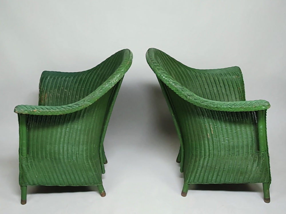 Antique Art Deco green Lloyd Loom Sofa and 4 Chairs, including 2 Zepplin models