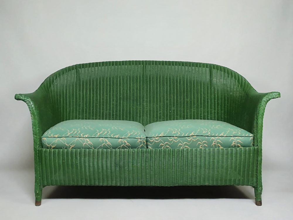Antique Art Deco green Lloyd Loom Sofa and 4 Chairs, including 2 Zepplin models