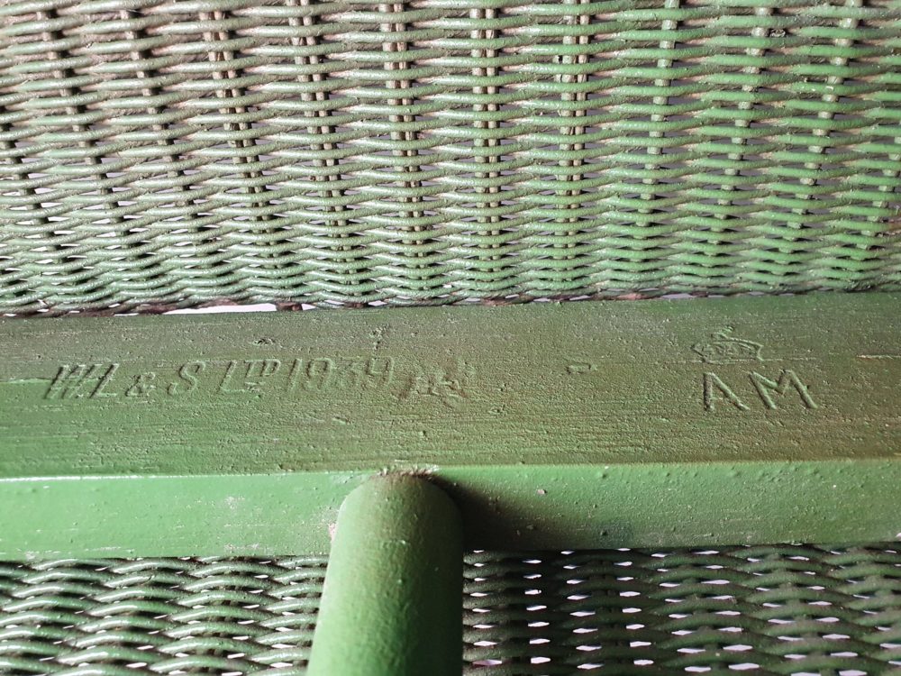 Antique Art Deco green Lloyd Loom Sofa and 4 Chairs, including 2 Zepplin models