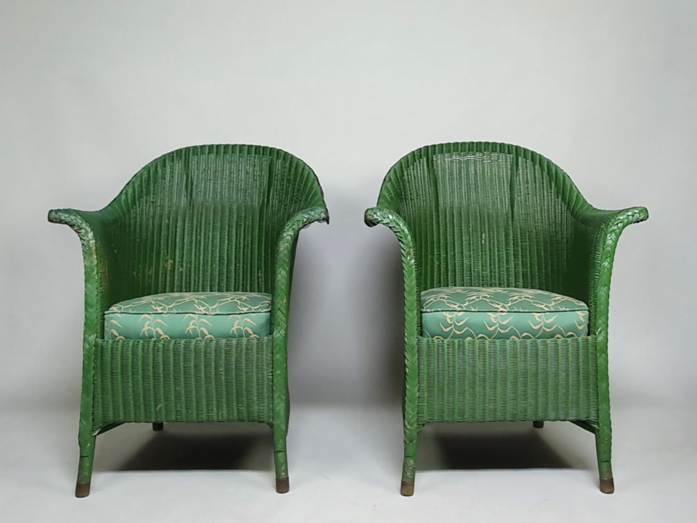 Antique Art Deco green Lloyd Loom Sofa and 4 Chairs, including 2 Zepplin models