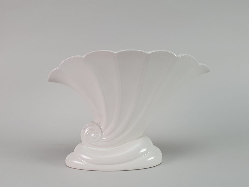 Antique Art Deco white fan pottery Shell Vase