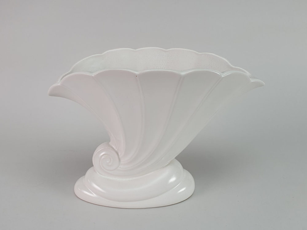 Antique Art Deco white fan pottery Shell Vase