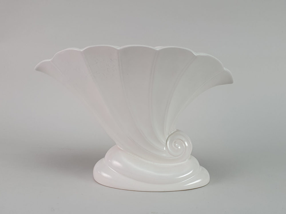 Antique Art Deco white fan pottery Shell Vase