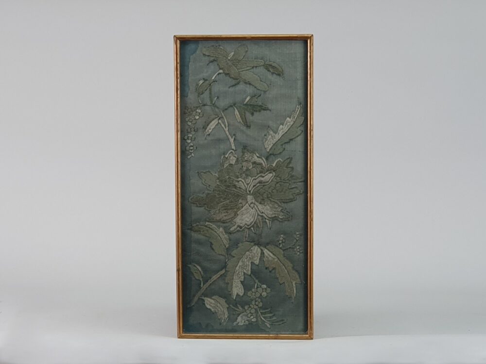 Antique Chinese silk floral Embroidery Panel in turquoise