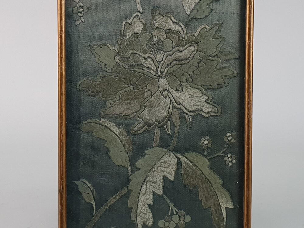 Antique Chinese silk floral Embroidery Panel in turquoise
