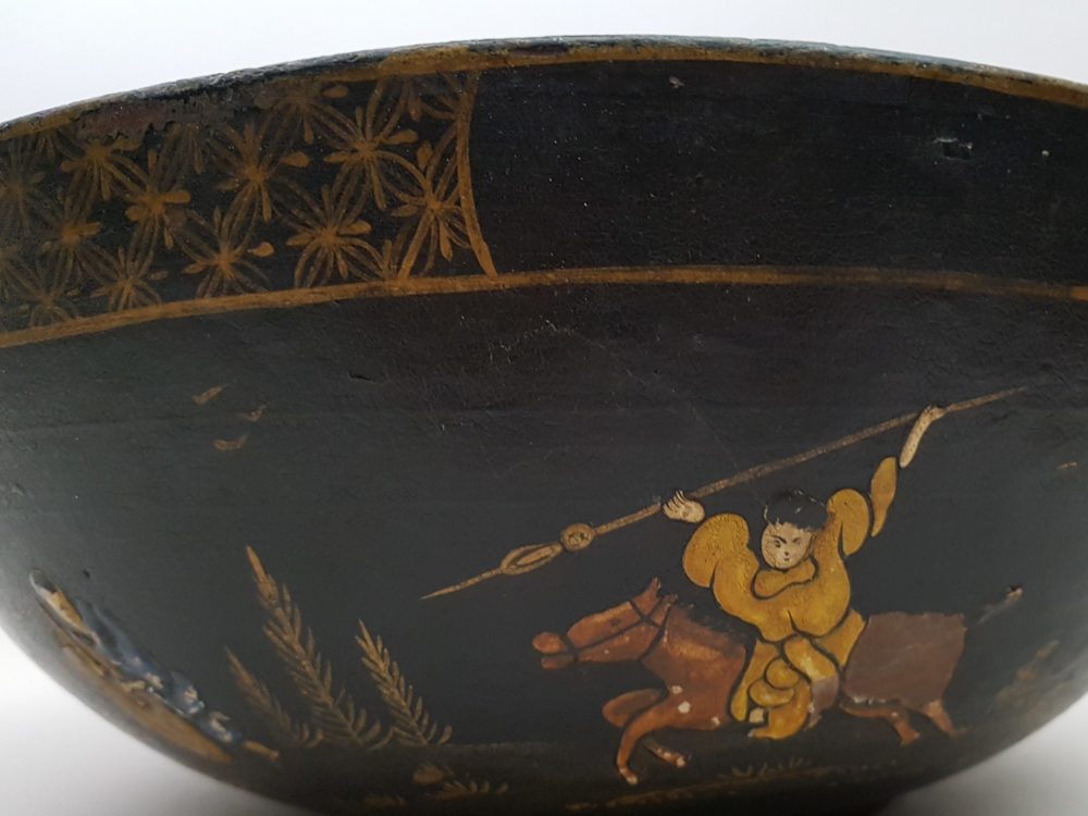 Antique Chinoiserie black papier mâché Bowl