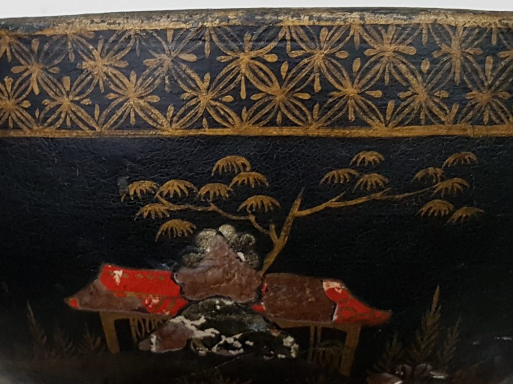 Antique Chinoiserie black papier mâché Bowl