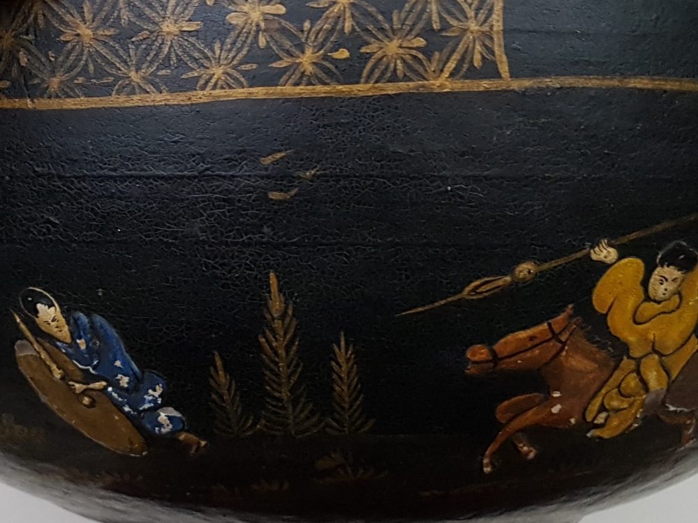 Antique Chinoiserie black papier mâché Bowl
