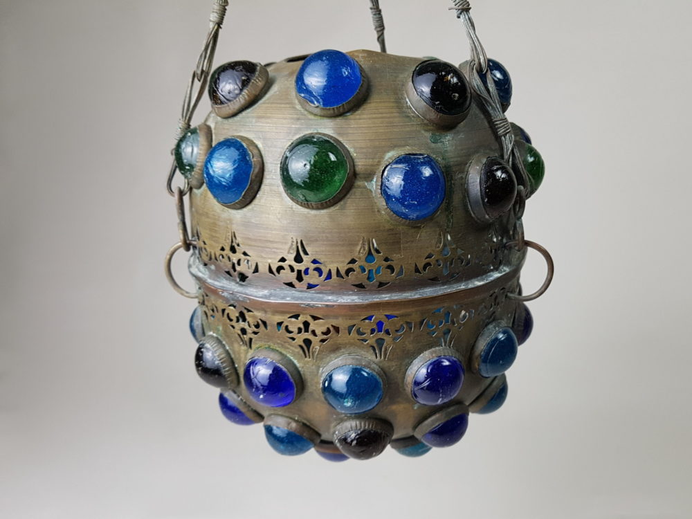 Antique Church Procession Lantern with stained glass