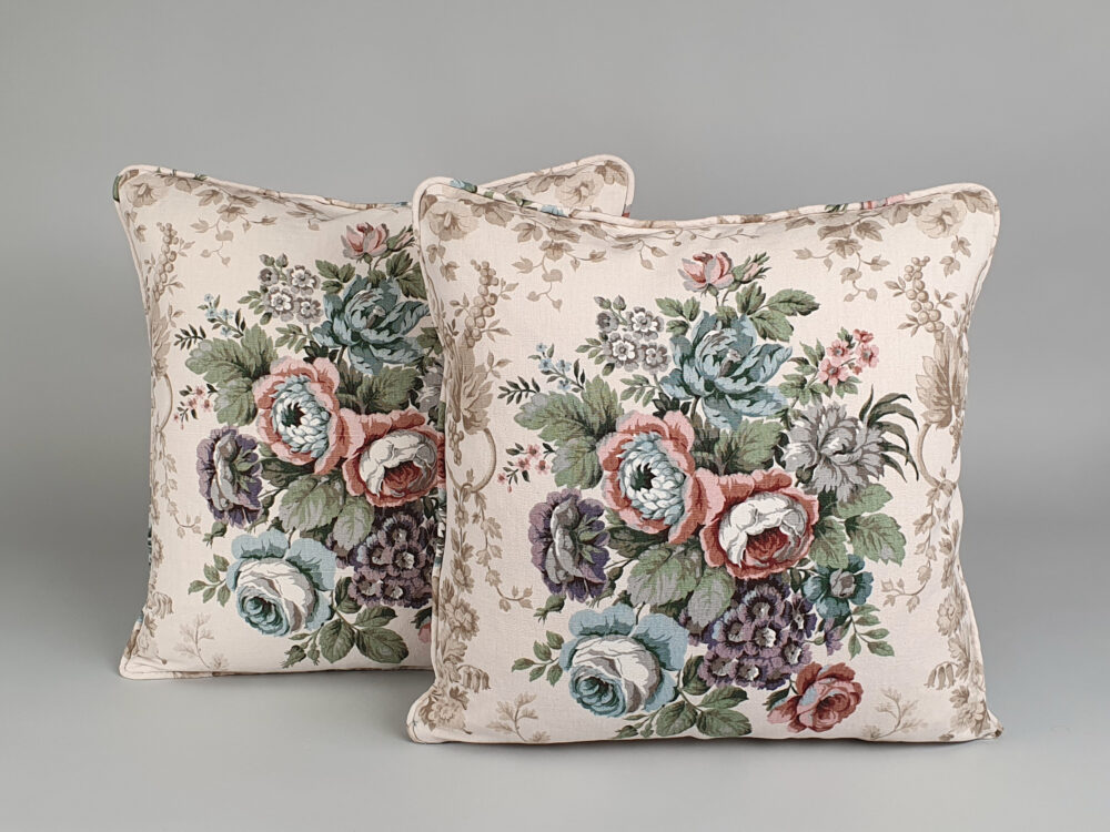 Antique Cushions in Sanderson linen 'Malwood'