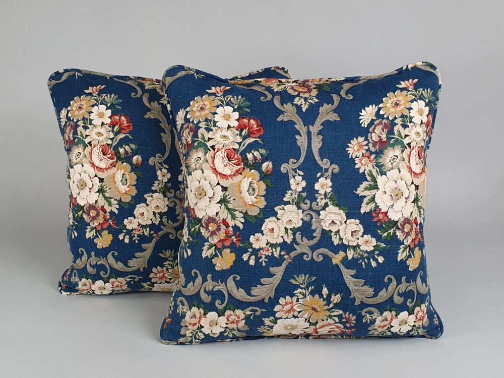Antique Cushions in Sanderson linen 'Tregaron' blue colourway