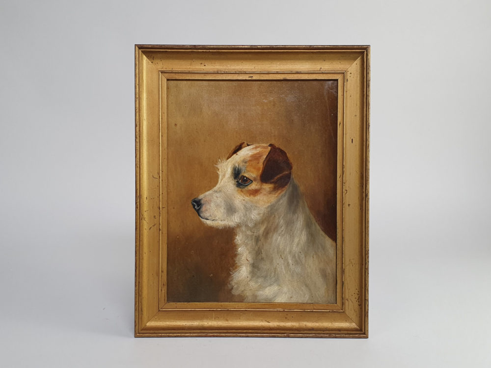 Antique Edwardian Painting of a Terrier Dog