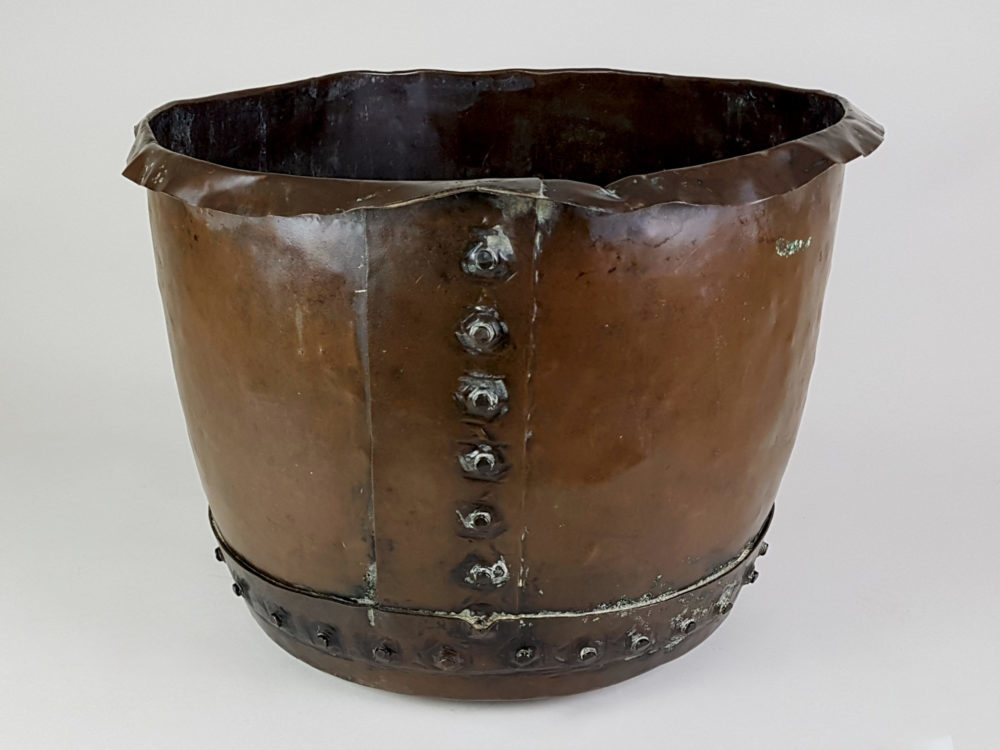 Antique English riveted copper Log Basket or Planter