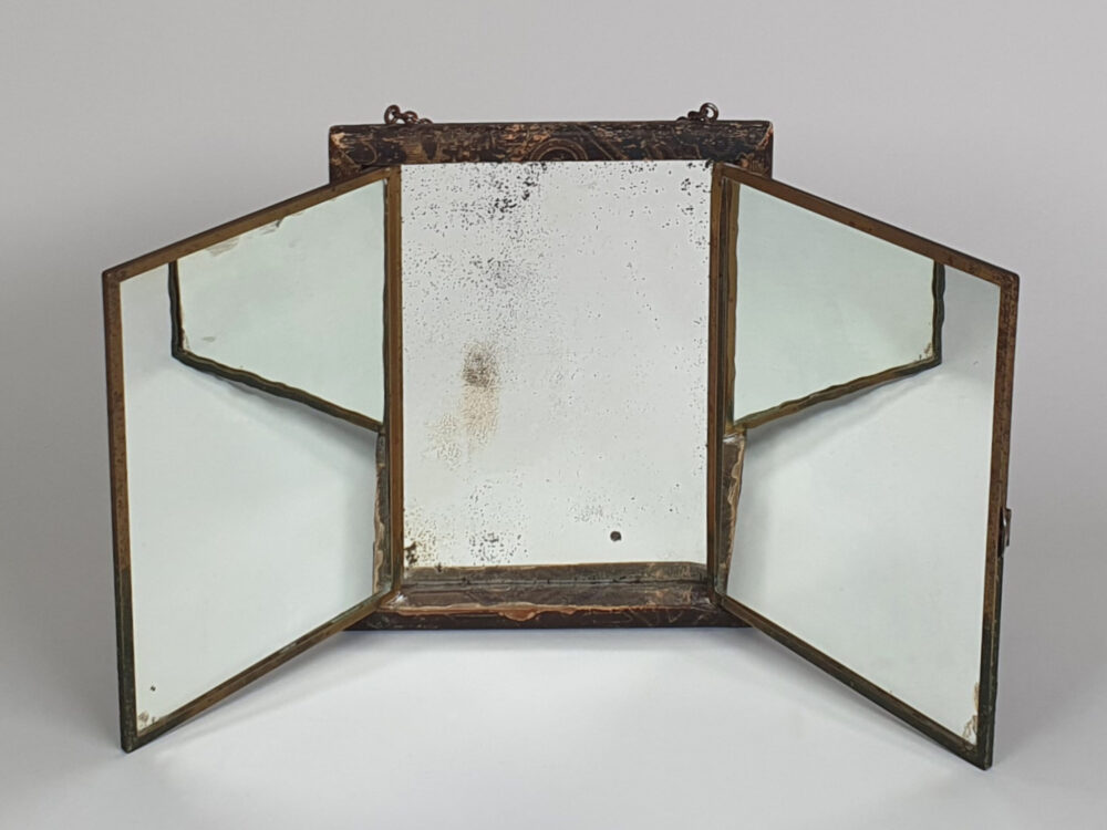 Antique French 19th century brevete Trifold or Triptych Vanity Wall Mirror