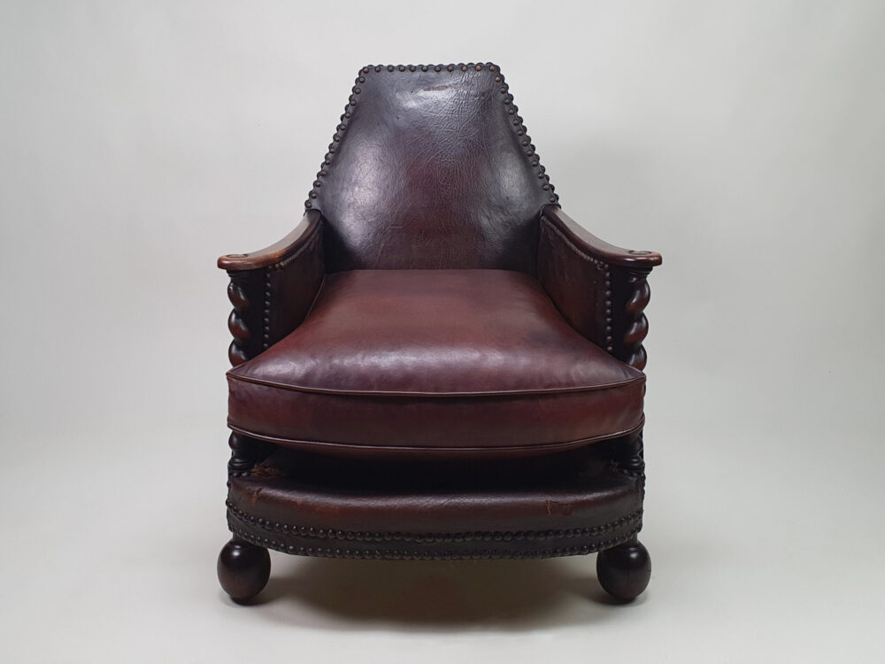 Antique French Art Deco leather Club Chair