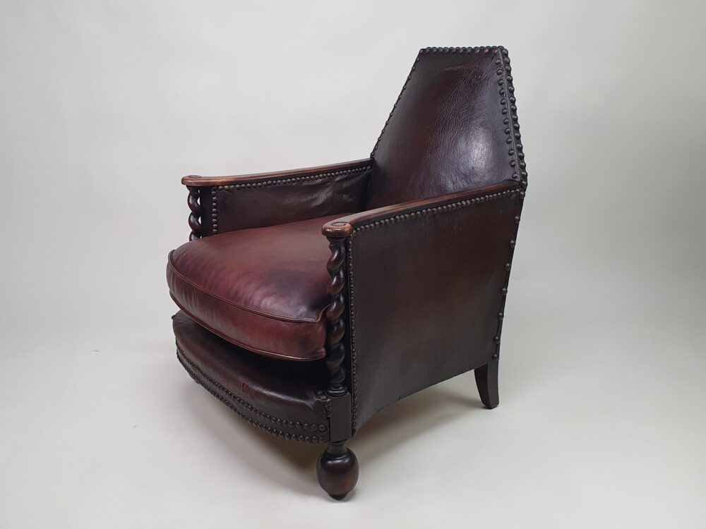 Antique French Art Deco leather Club Chair