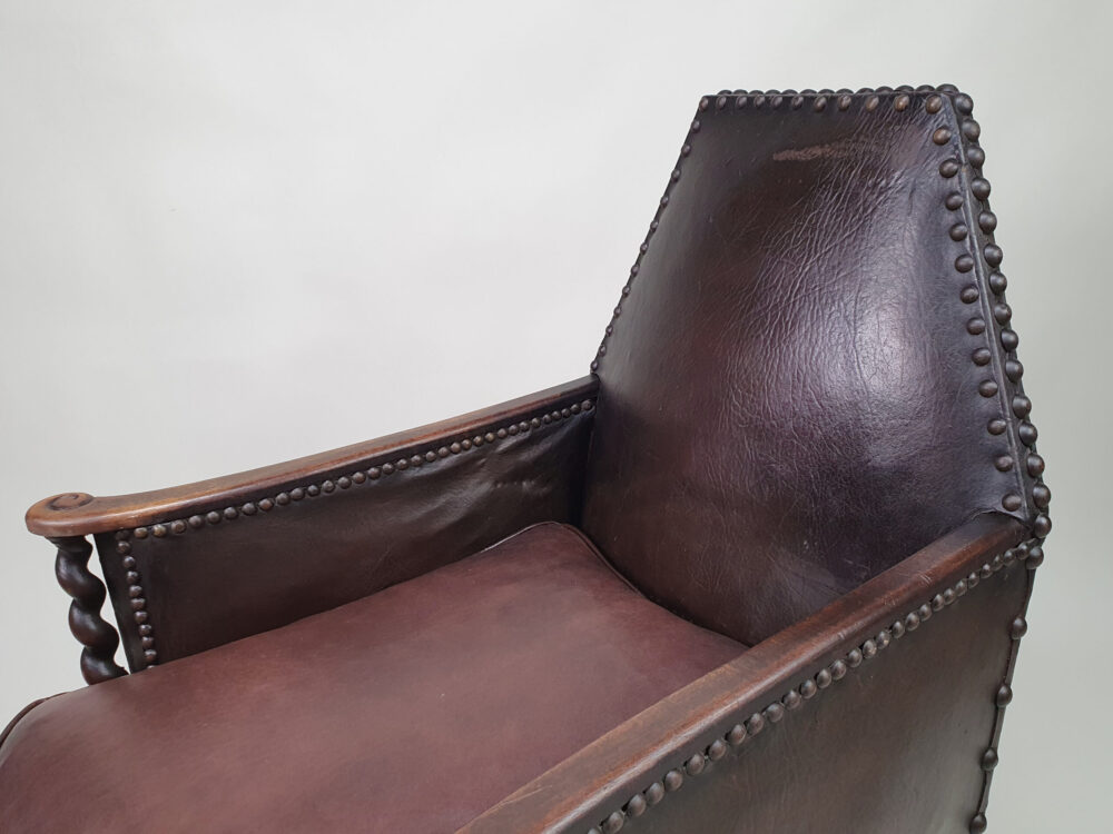 Antique French Art Deco leather Club Chair