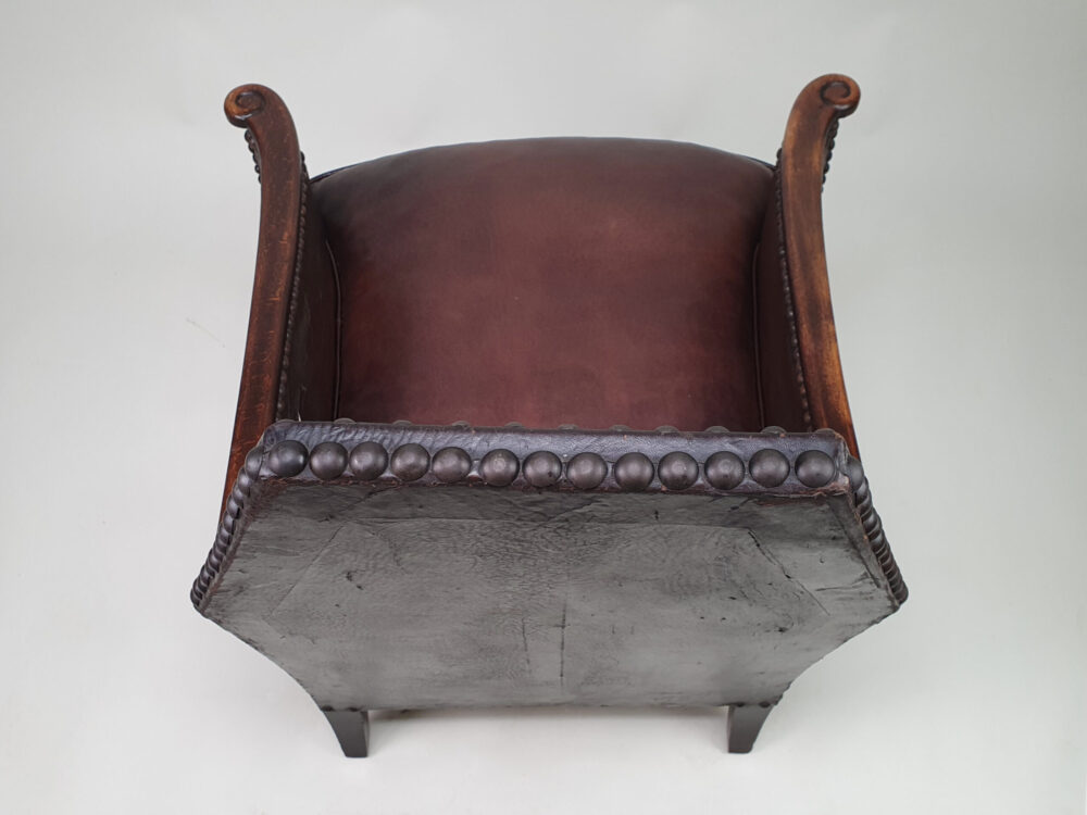 Antique French Art Deco leather Club Chair