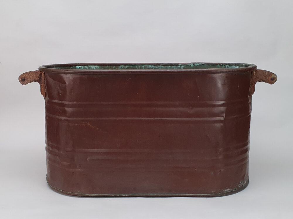 Antique French copper Wine Cooler or Log Basket in original maroon paint