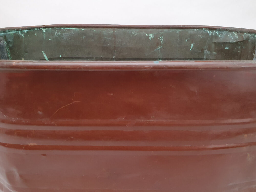 Antique French copper Wine Cooler or Log Basket in original maroon paint