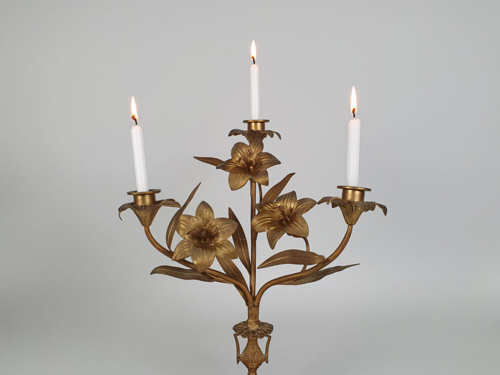 Antique French gilt metal Church Candelabra with floral designs