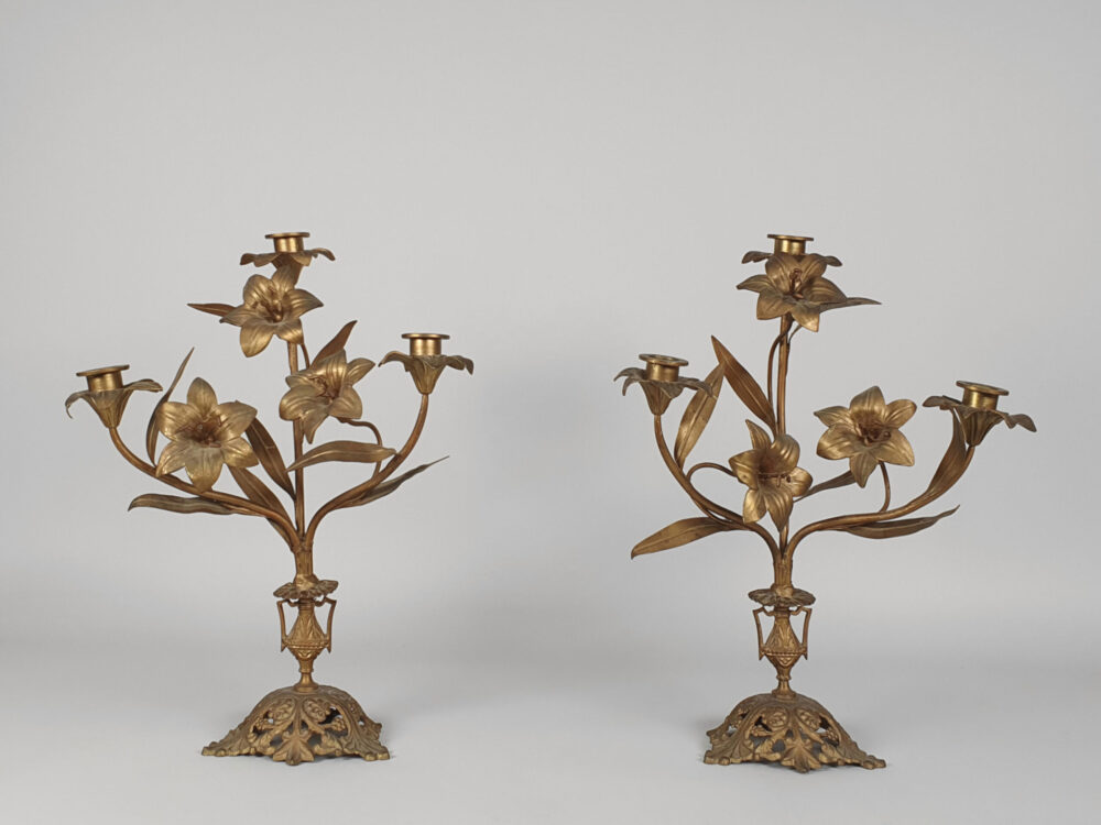 Antique French gilt metal Church Candelabra with floral designs