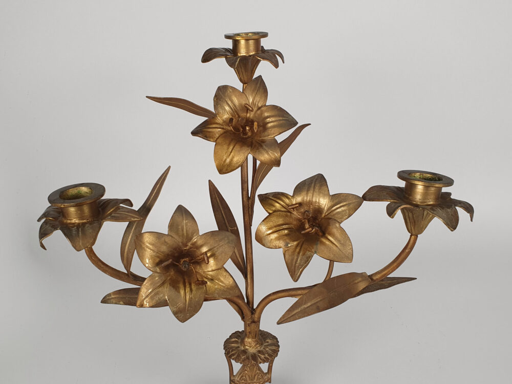 Antique French gilt metal Church Candelabra with floral designs