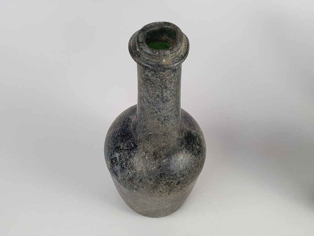 Antique French green wine bottles, dating from early 1700s