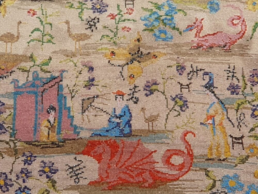Antique Georgian chinoiserie framed Beadwork Panel