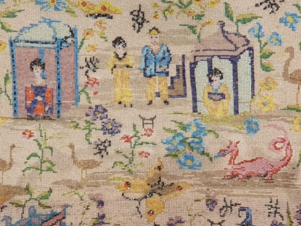 Antique Georgian chinoiserie framed Beadwork Panel