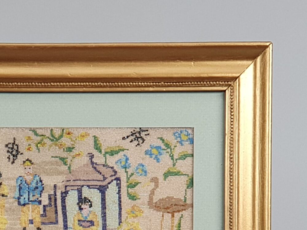 Antique Georgian chinoiserie framed Beadwork Panel