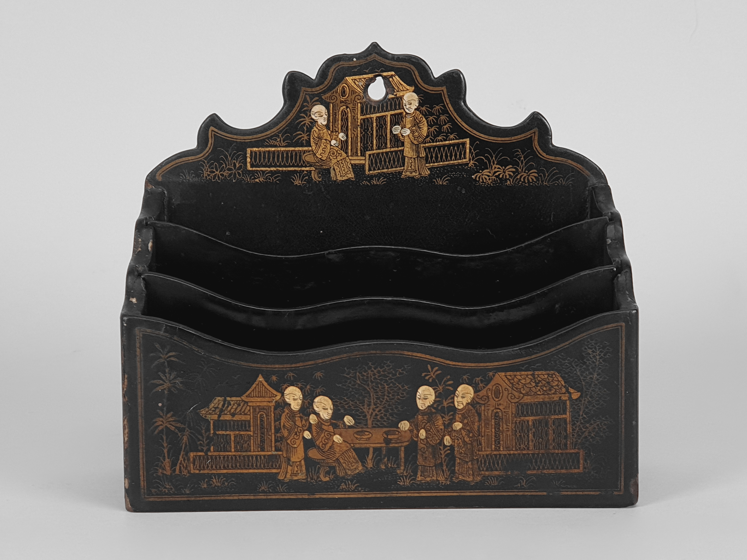 Antique Japanese Chinoiserie papier-mâché Letter Rack