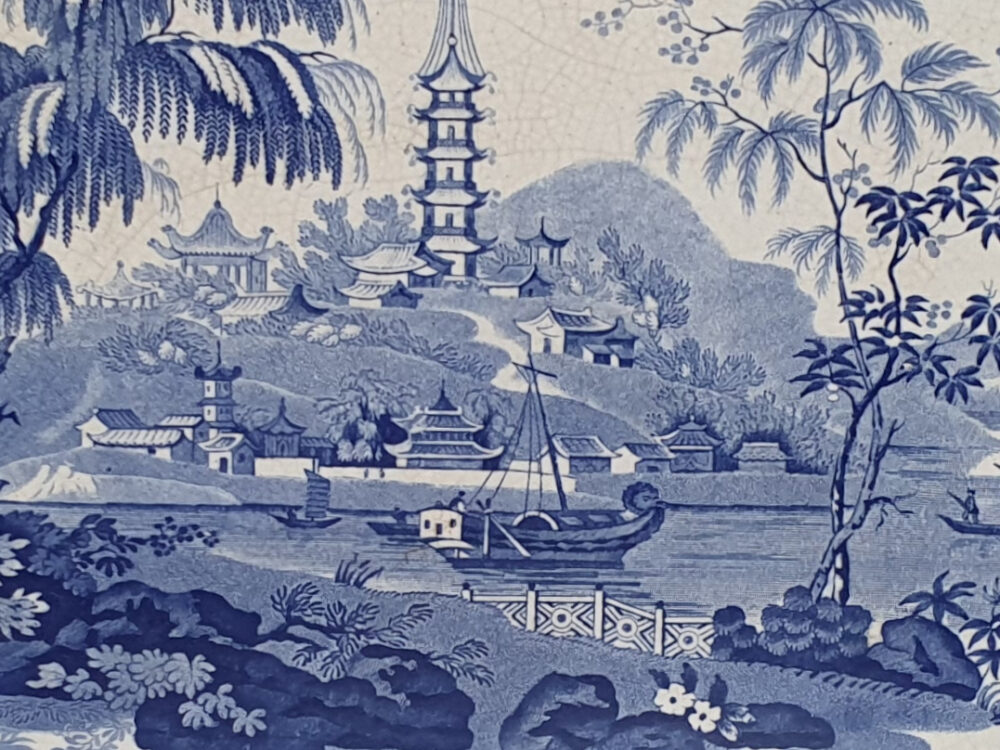 Antique Minton blue & white Chinese Marine Platter