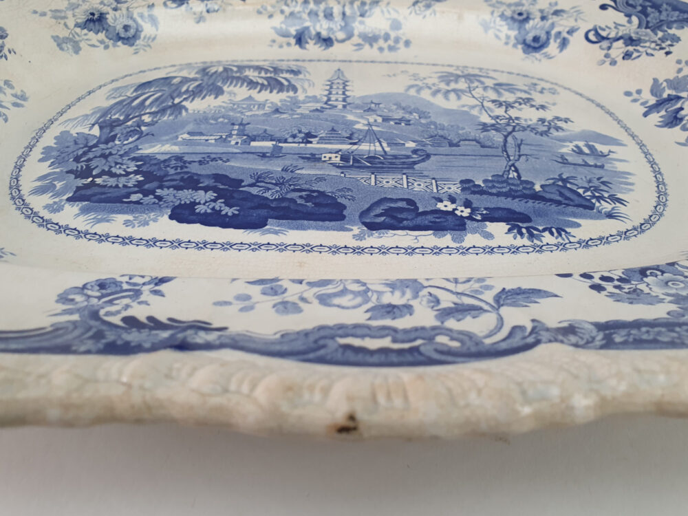 Antique Minton blue & white Chinese Marine Platter