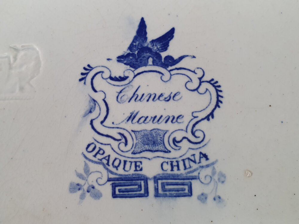 Antique Minton blue & white Chinese Marine Platter