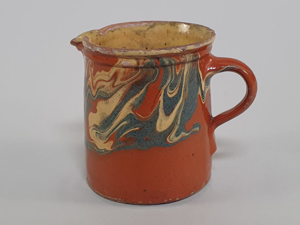 Antique 19th century slipware or agateware French marbled Jug