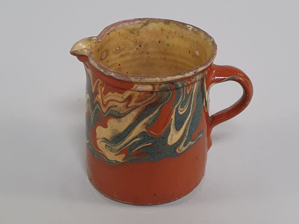 Antique 19th century slipware or agateware French marbled Jug