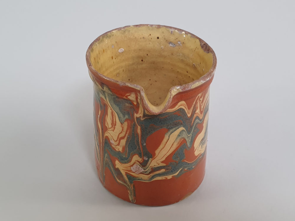 Antique 19th century slipware or agateware French marbled Jug