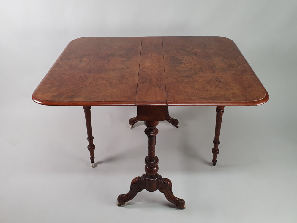 Antique Victorian Burr Walnut Drop Leaf Side Table