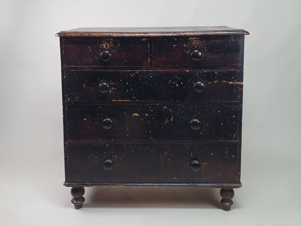 Antique Victorian Chest of Drawers in original worn black paint