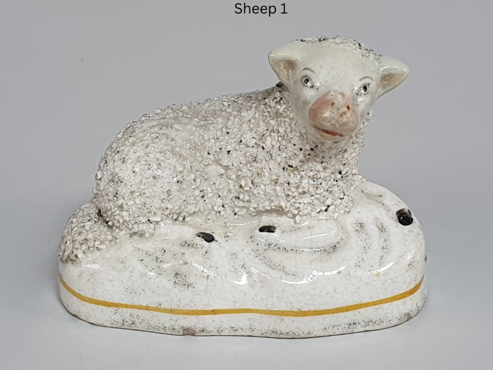Victorian Staffordshire porcelain Sheep and Rams with Confetti Coats
