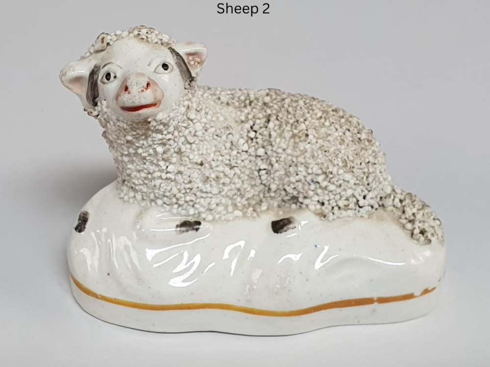 Victorian Staffordshire porcelain Sheep and Rams with Confetti Coats