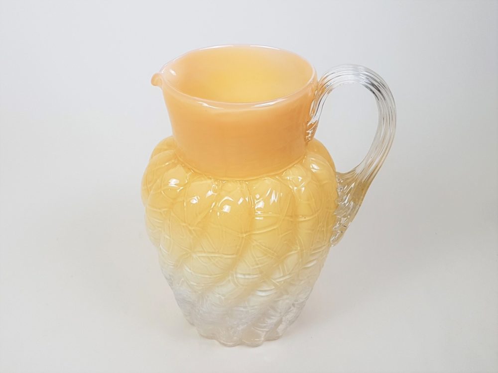 Antique Victorian glass crizelled peach and white Jug