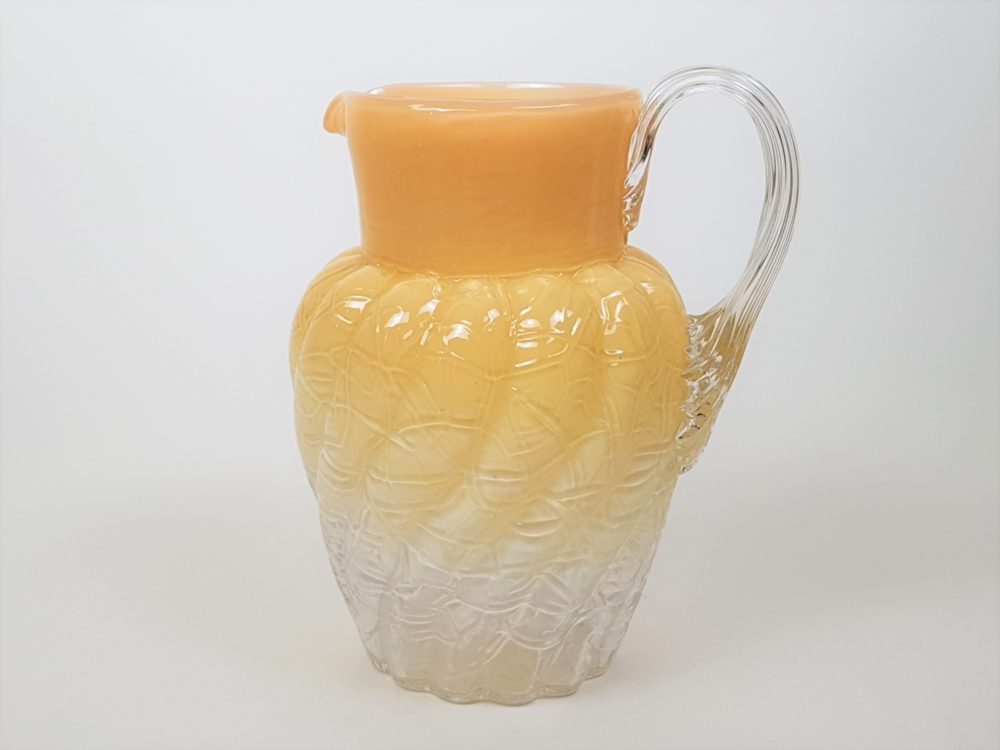 Antique Victorian glass crizelled peach and white Jug