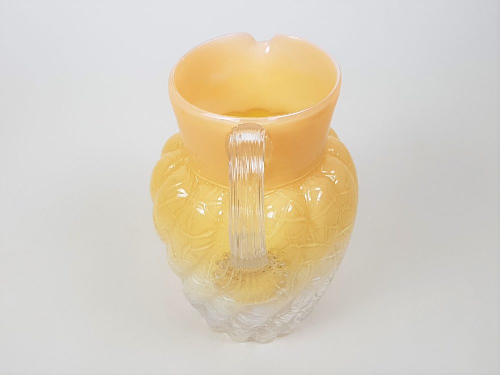 Antique Victorian glass crizelled peach and white Jug